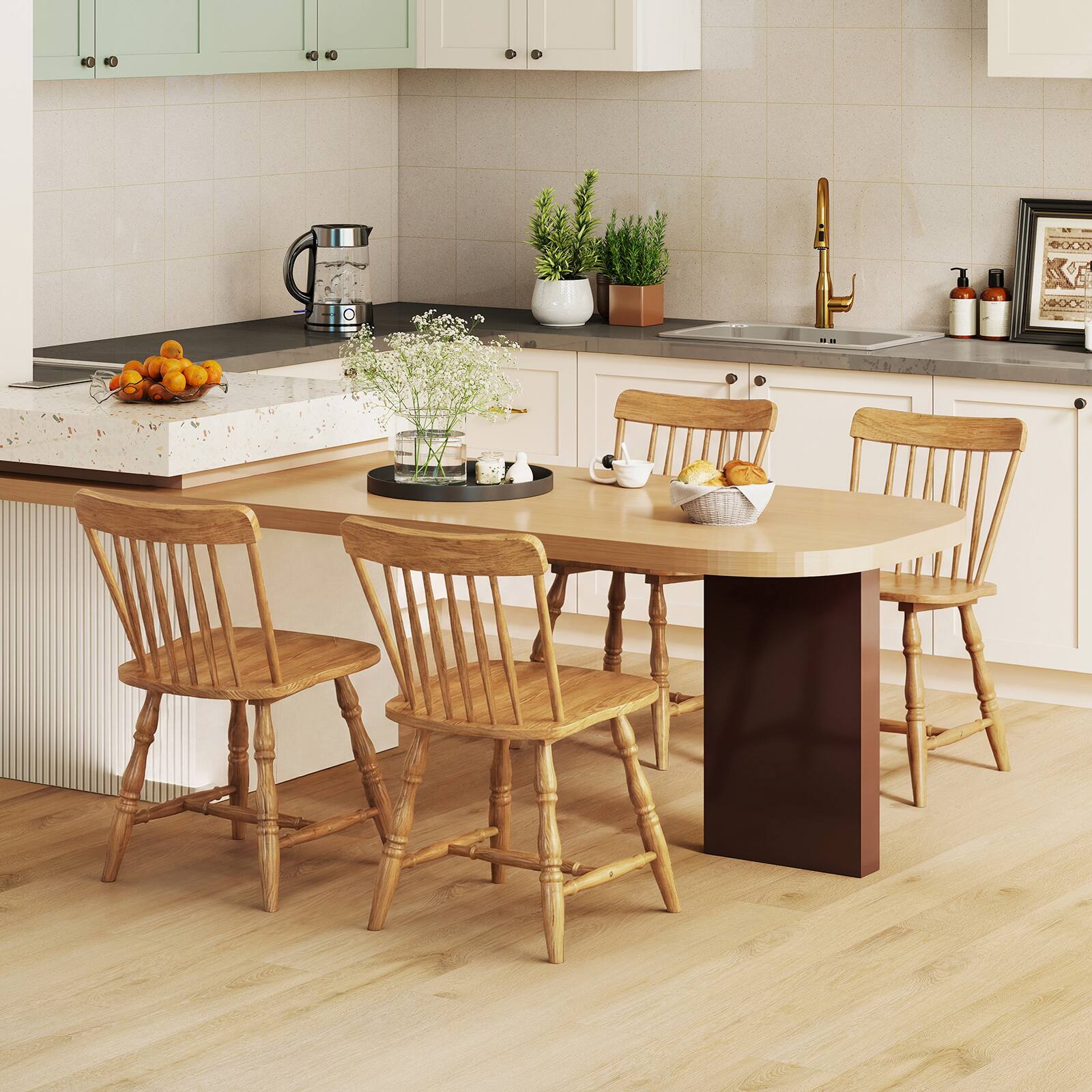 Alt View 3. Costway - Costway Windsor Dining Chairs Set of 2 with Turned Legs Curved Spindle Back for Living Room - Natural.