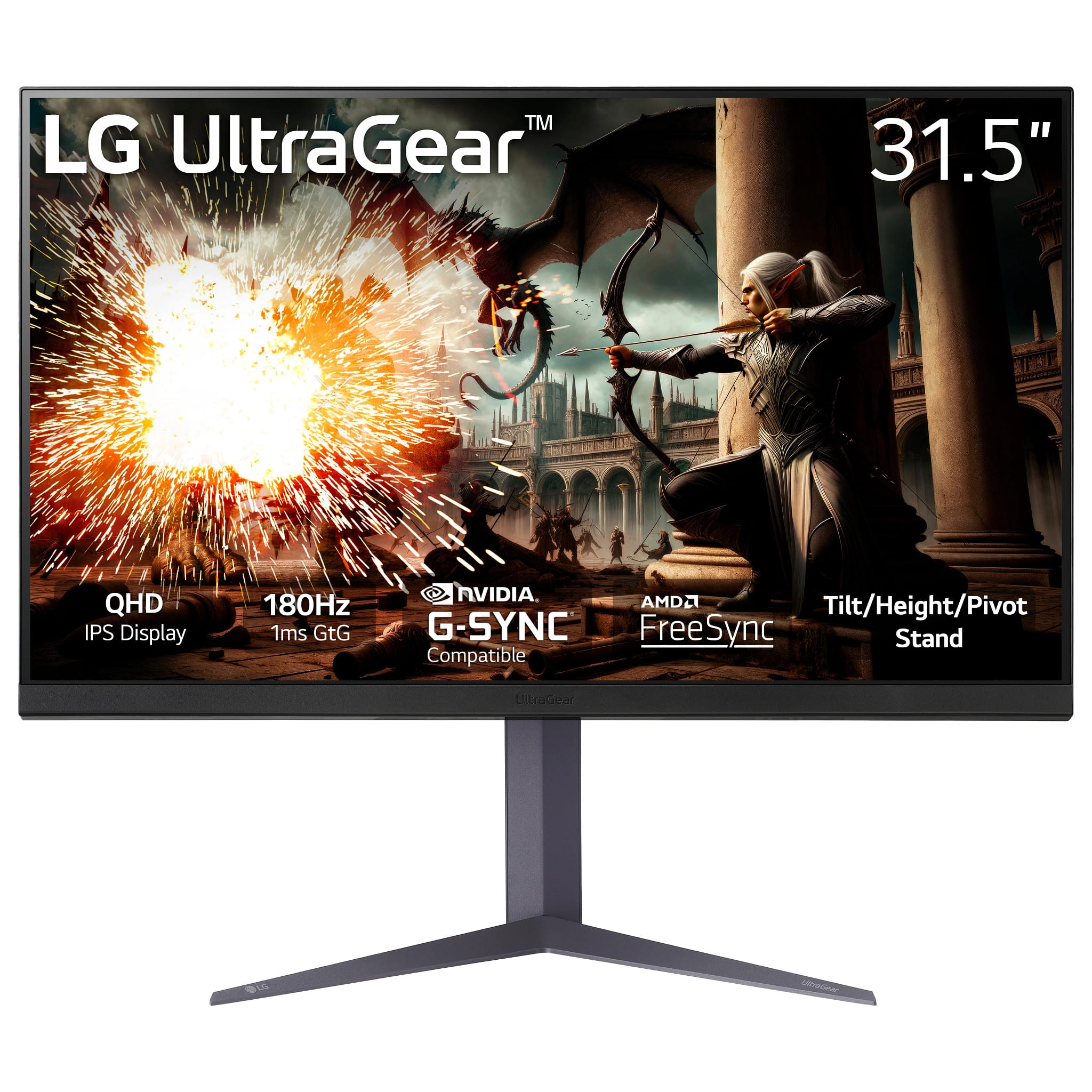 LG - UltraGear 32" IPS LED QHD 180Hz 1ms G-SYNC Compatible AMD Freesync Gaming Monitor with DisplayHDR400 (HDMI, DisplayPort) - Black - Front_Zoom