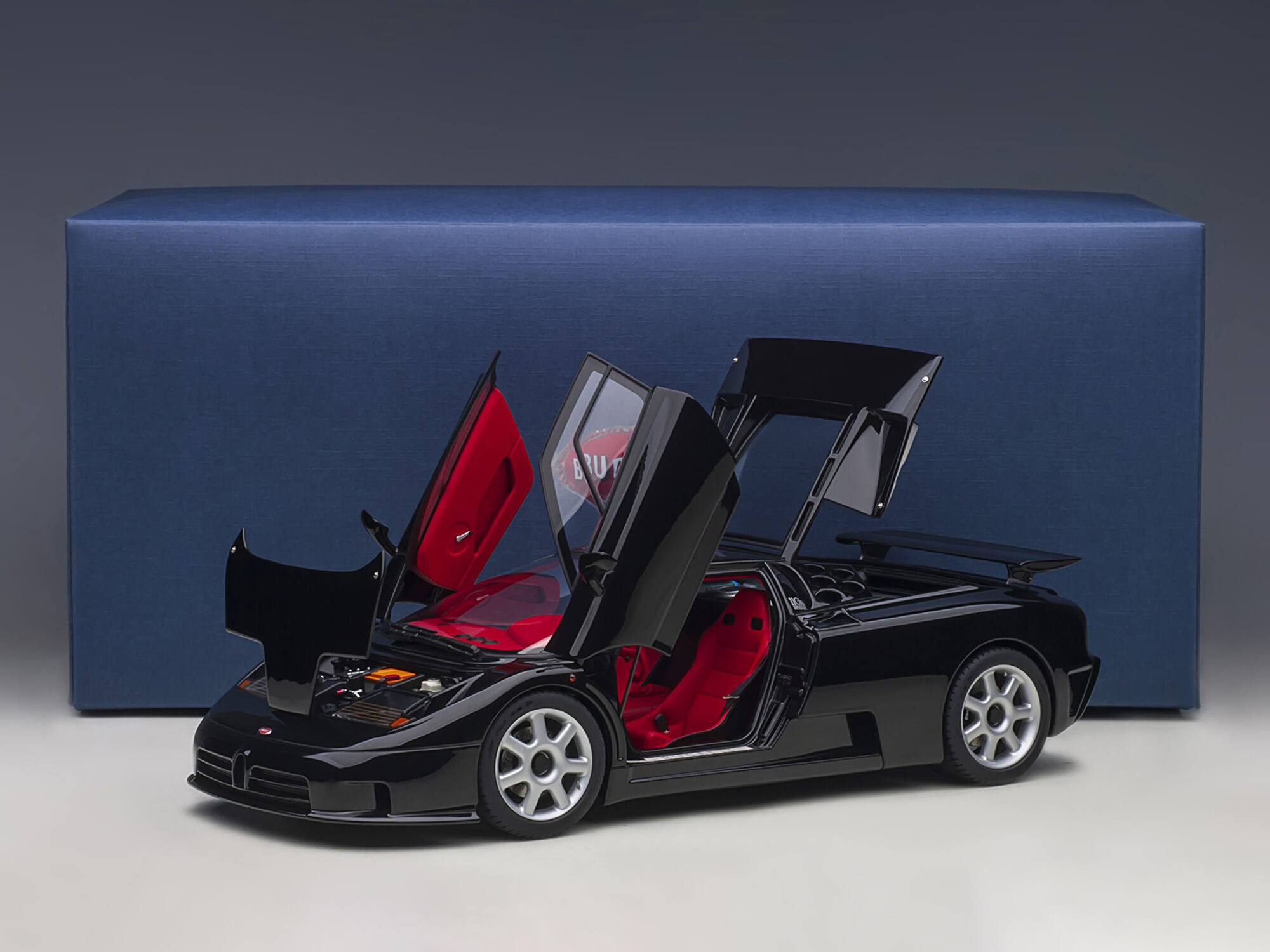 Alt View 5. Autoart - Bugatti EB110 SS Super Sport Nero Vernice Black with Red Interior and Silver Wheels 1/18 Model Car by Autoart.