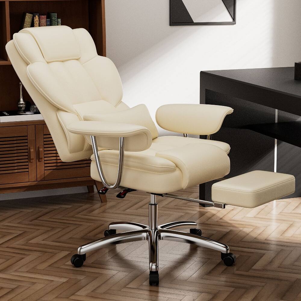 Alt View 10. Loheer - Loheer Big and Tall Office Chair 500lbs Capacity Ergonomic Reclining Leather Computer Chair with Footrest Beige - Beige.