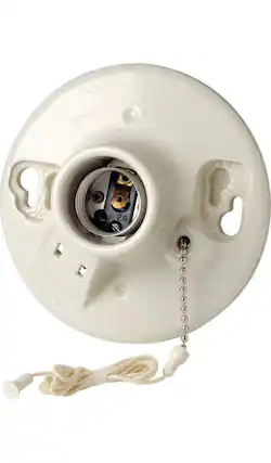 Front. Leviton - One-Piece Glazed Porcelain Outlet Box Mount with Incandescent Lampholder and Pull Chain, 2-Wire Side Wired Model 9716-C - White.