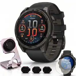 Bundle - Garmin - Fenix 8 47mm Smartwatch, Sapphire + Accessories - Carbon Gray DLC Titanium - (2024)