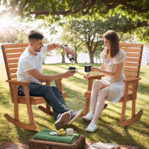 Alt View 8. Winado - 42in Wooden Rocking Chair Oversized Porch Rocker with High Back Easy-Assemble for Indoor Outdoor Patio Garden Yard - Teak.