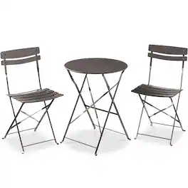 Best Choice Products - 3-Piece Small Bistro Set, Folding Patio Furniture Set of 2 Chairs and Table - Taupe