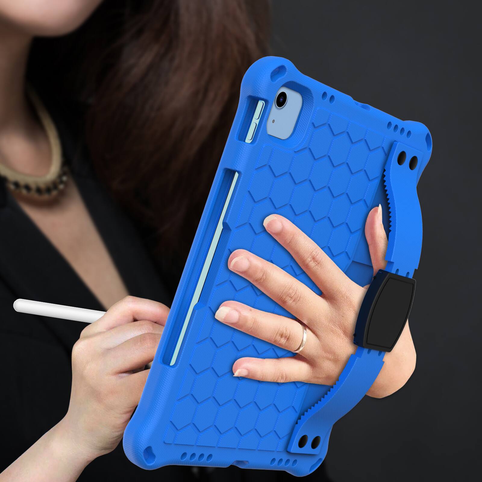 Alt View 2. Dteck - For Apple iPad (A16) 11" 2025 2025 / 10th 2022 Rugged Kid Case Shockproof Safe EVA Hand Grip Cover With Crossbody Strap - Blue.