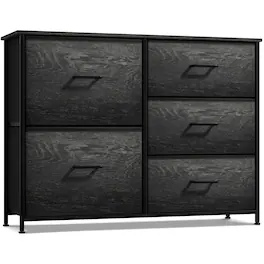 Sorbus - Dresser with 5 Drawers - Storage Chest Organizer with Steel Frame, Wood Top, Handles, Fabric Bins - Rustic black