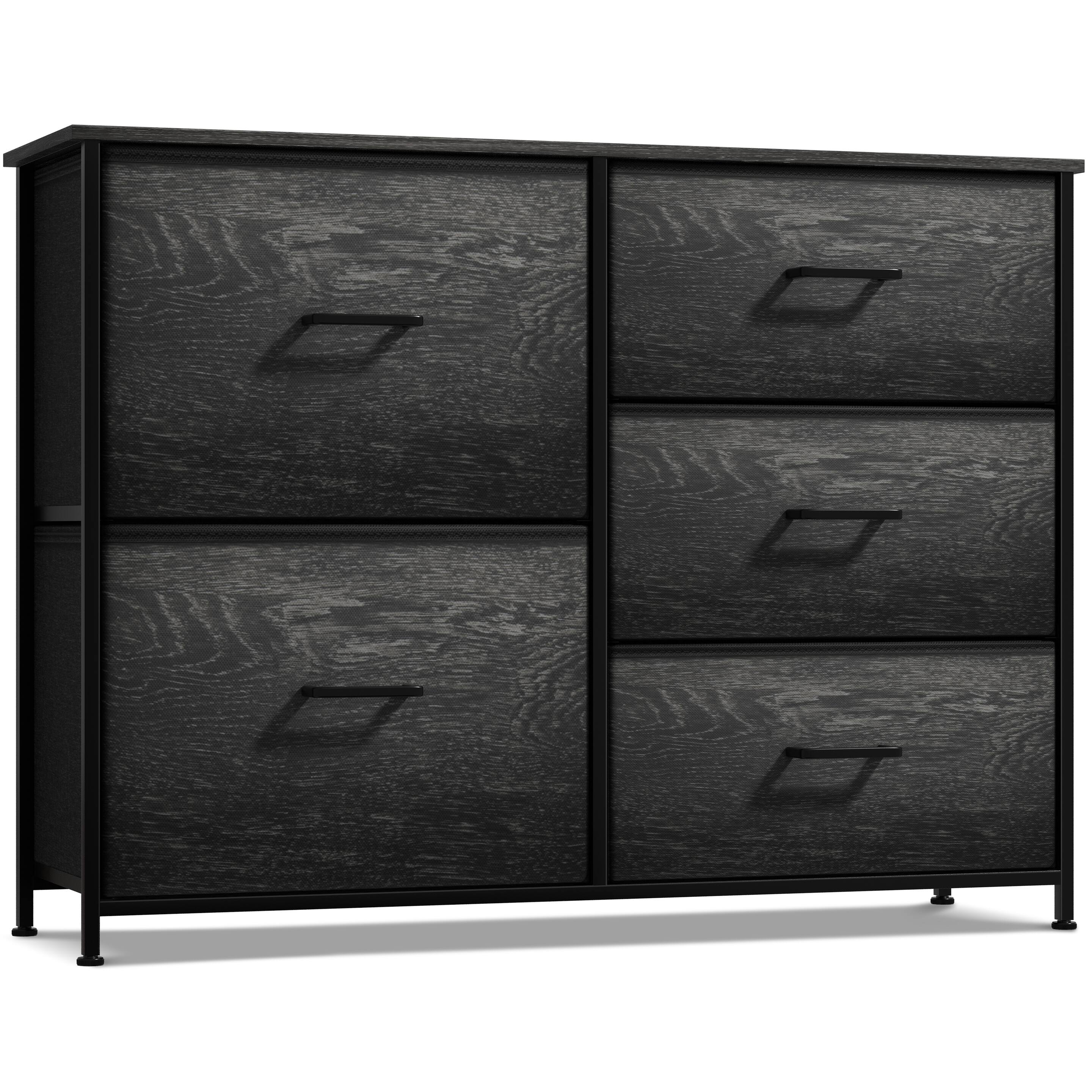 Sorbus - Dresser with 5 Drawers - Storage Chest Organizer with Steel Frame, Wood Top, Handles, Fabric Bins - Rustic black