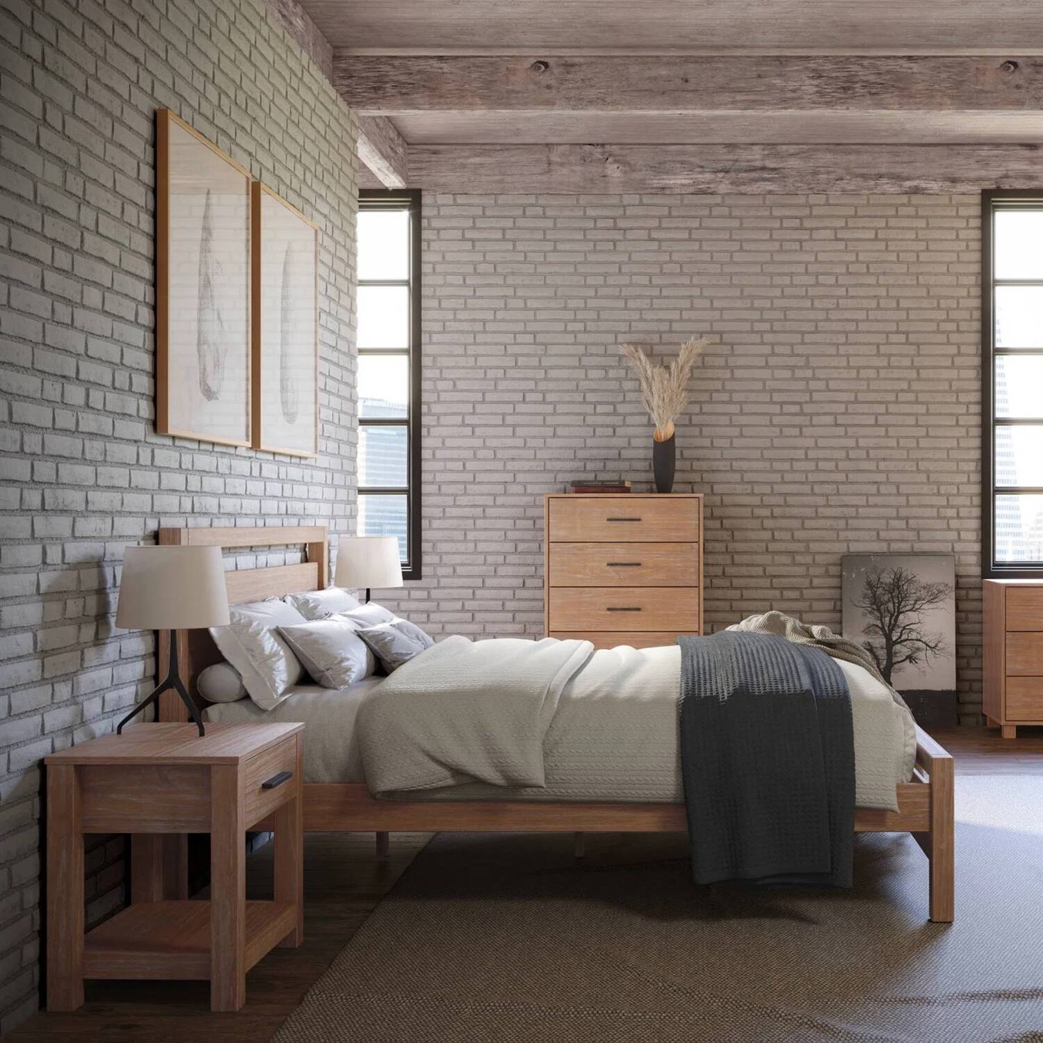 Alt View 1. Hivvago - Hivvago King size Farmhouse Solid Wood Platform Bed Frame with Headboard Footboard - Brown.