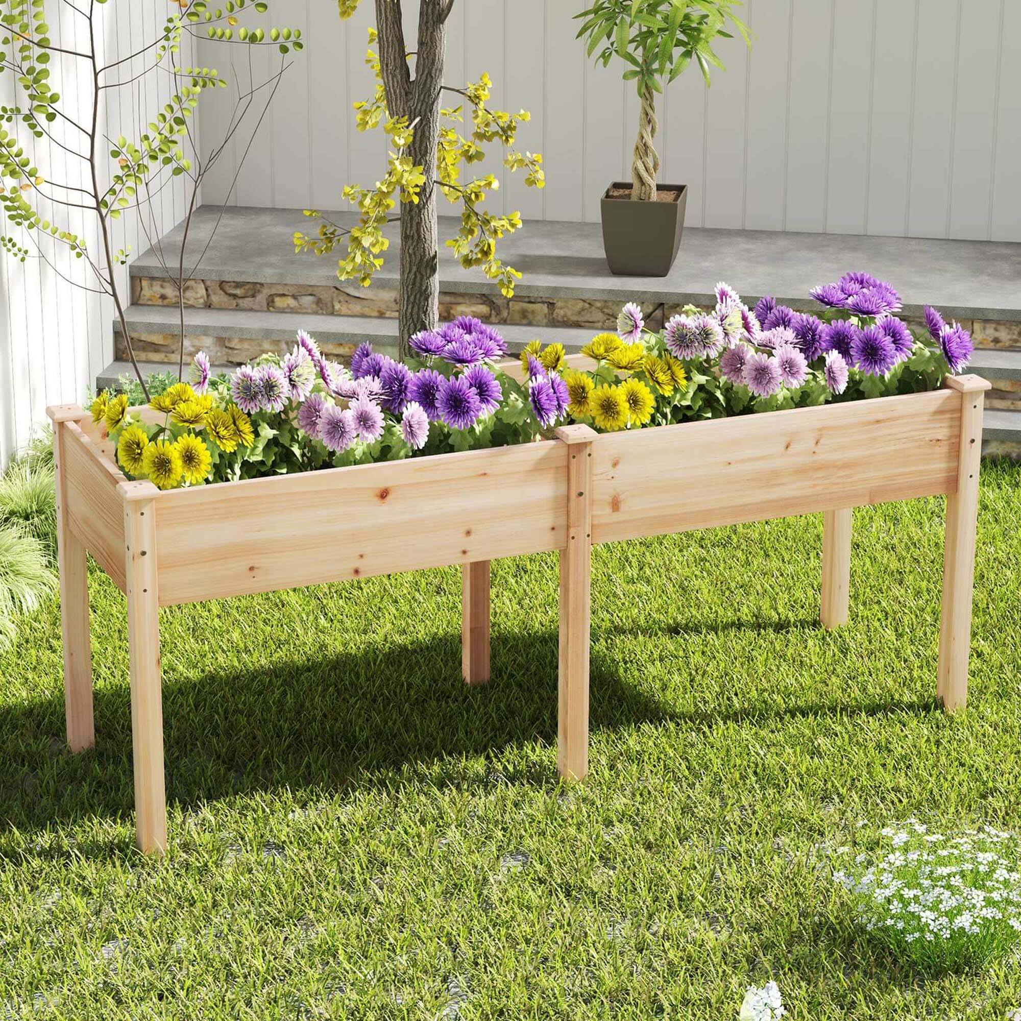 Alt View 3. Costway - Outdoor Raised Garden Bed with Legs 73x23x30in Wood Planter Box with Divider Panel - Beige.
