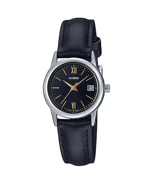 Casio - Women’s Leather Watch with Dial and Gold Markers - LTP-V002L-1B3 - Black