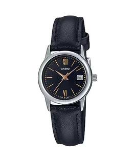 Casio - Women’s Leather Watch with Dial and Gold Markers - LTP-V002L-1B3 - Black