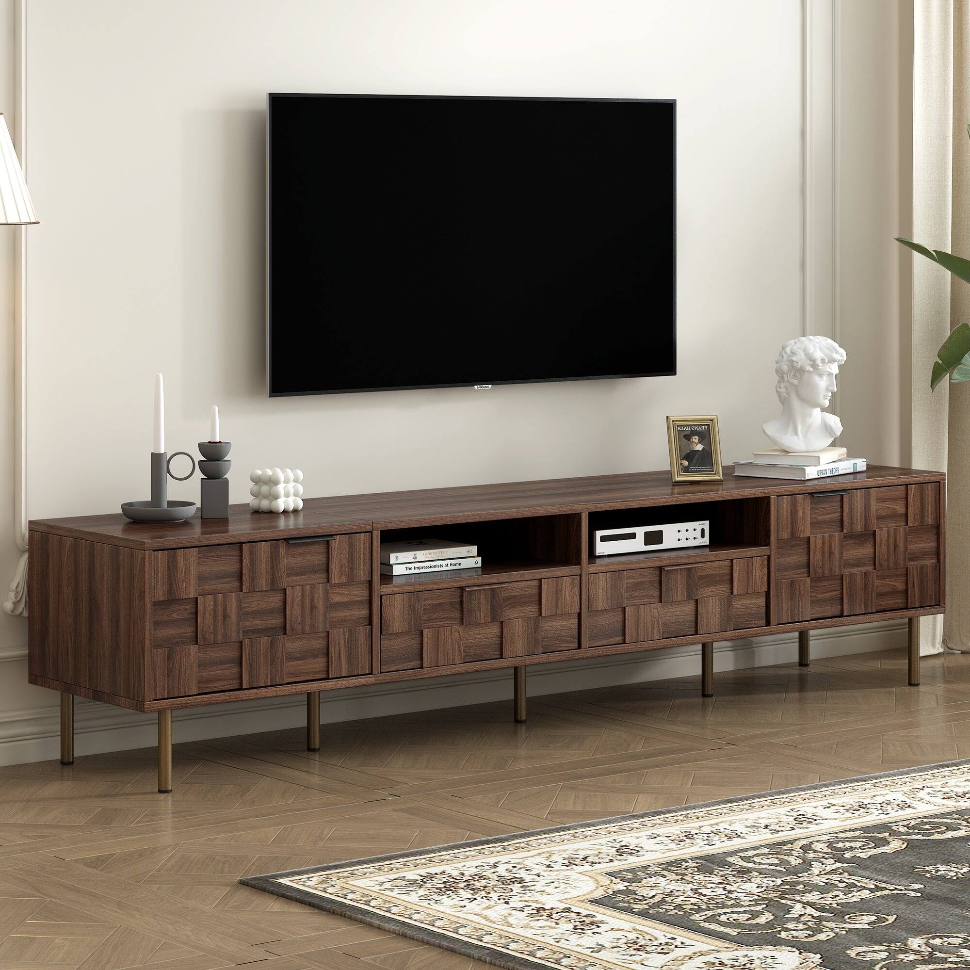 Alt View 1. Boyel Living - Mid Century TV Stand Brown For TVs Up To 85 Inch Media Console With Storage - Dark Brown.