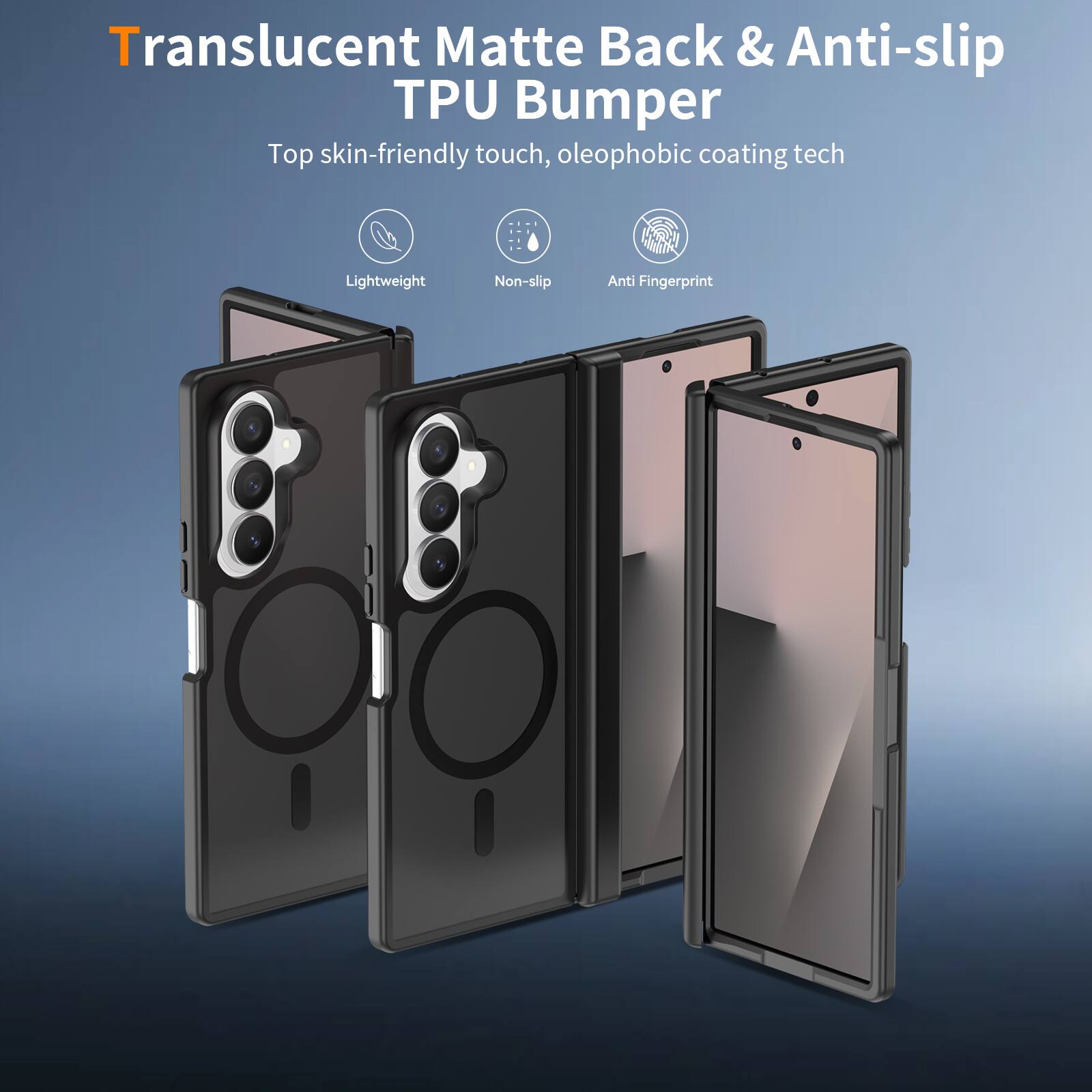 Translucent Matte Back & Anti-slip TPU Bumper  
Top skin-friendly touch, oleophobic coating tech  
Lightweight  
Non-slip  
Anti Fingerprint