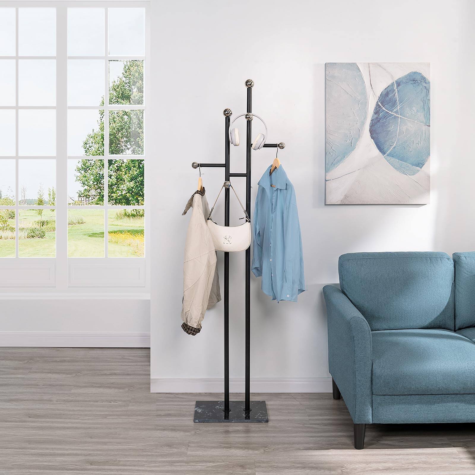 Hirose Alice Free Standing Coat Rack with Marble Base & Steel Clothes ...