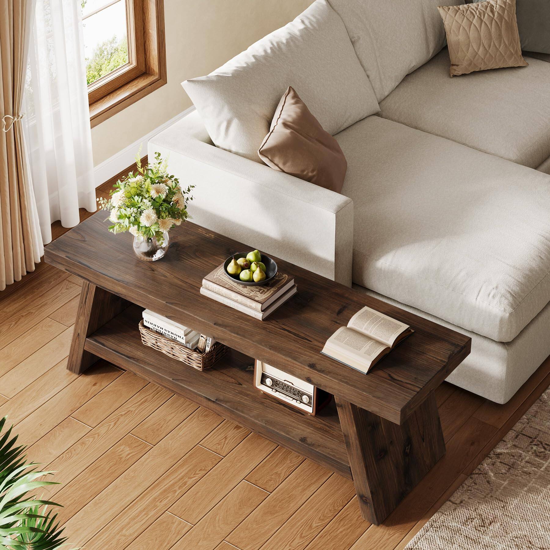 Tribesigns Solid Wood Entryway Bench, 2 Tier Wood Storage Bench ...