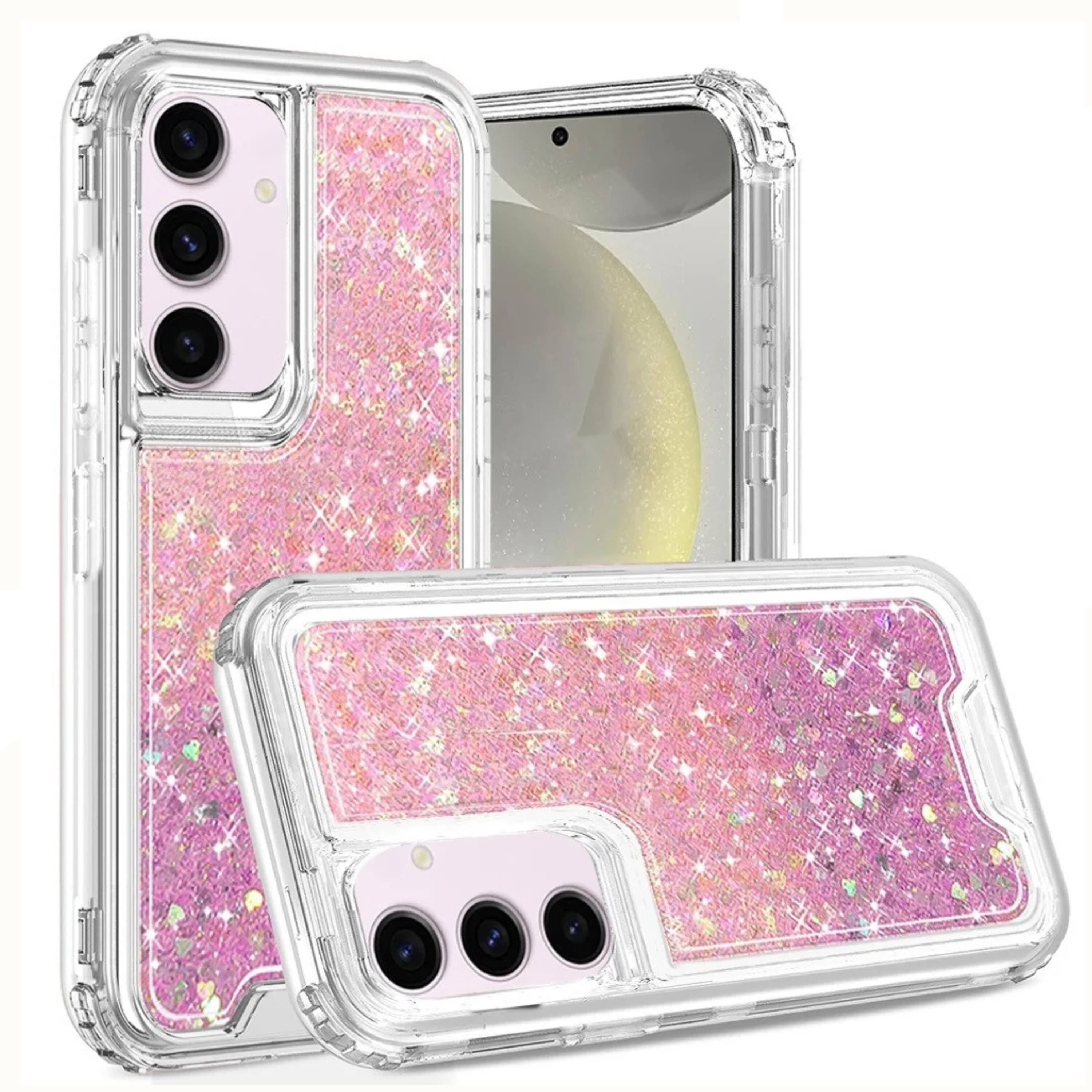 Front. Kitcheniva - Shockproof Epoxy Glitter Protective Cover With Tempered Glass For Samsung S25 S24 Pink Purple - Pink Purple.