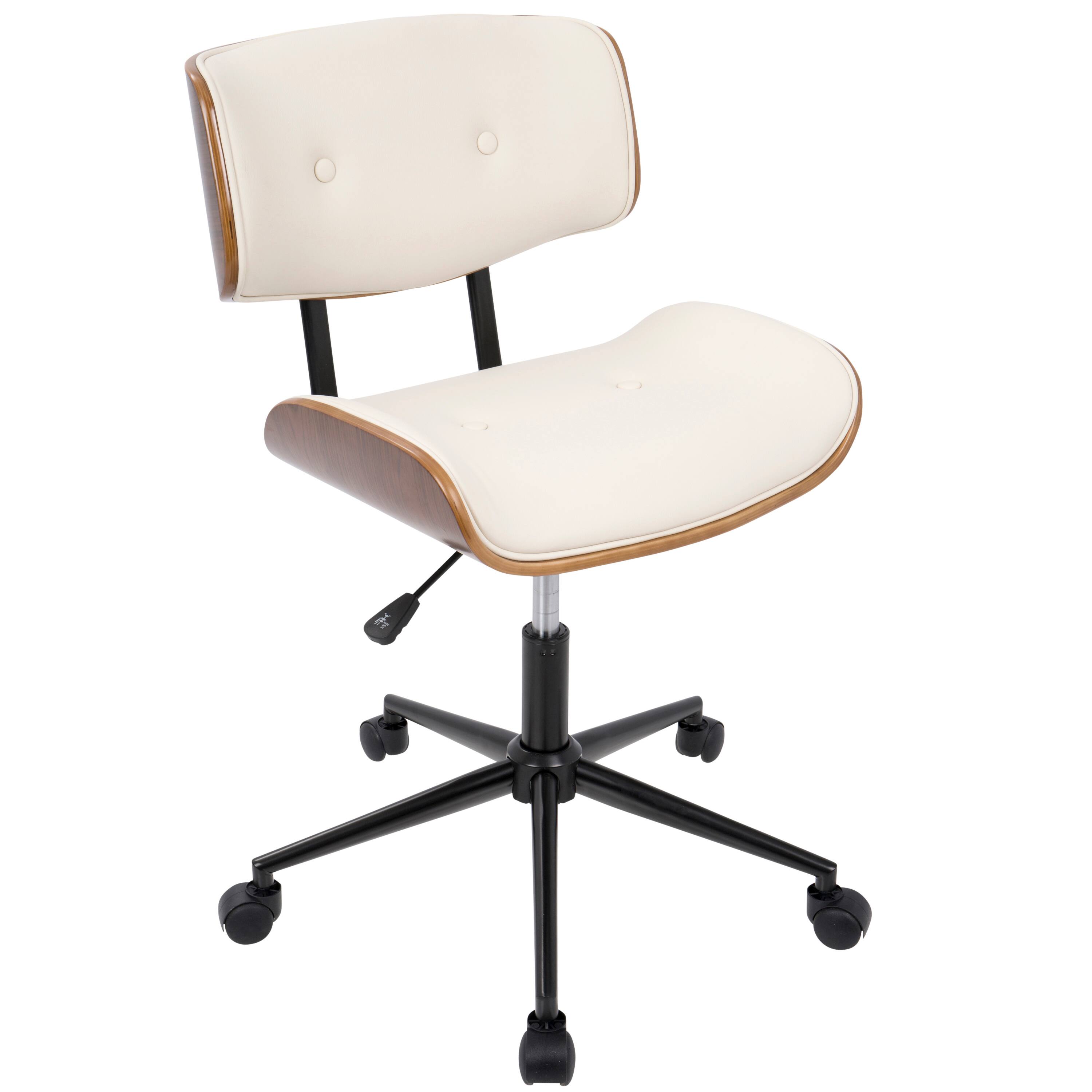Front. Spaco - Spaco Mid-Century Modern Executive Office Chair,  Adjustable Height, 360 Swivel, Tufted Faux Leather and Wood Back - Cream.