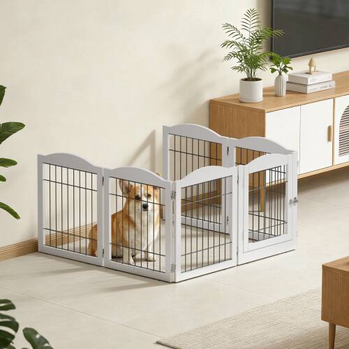 Alt View 9. Winado - 122x24in Freestanding Pet Dog Gate with Walk Through Door Foldable Pet Safety Fence for Indoor Stairs Doorways Fireplace - White.