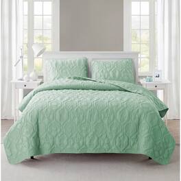 Hivvago - King Coastal Beach Starfish Seashell Seahorse Teal Quilt Set - Light Green