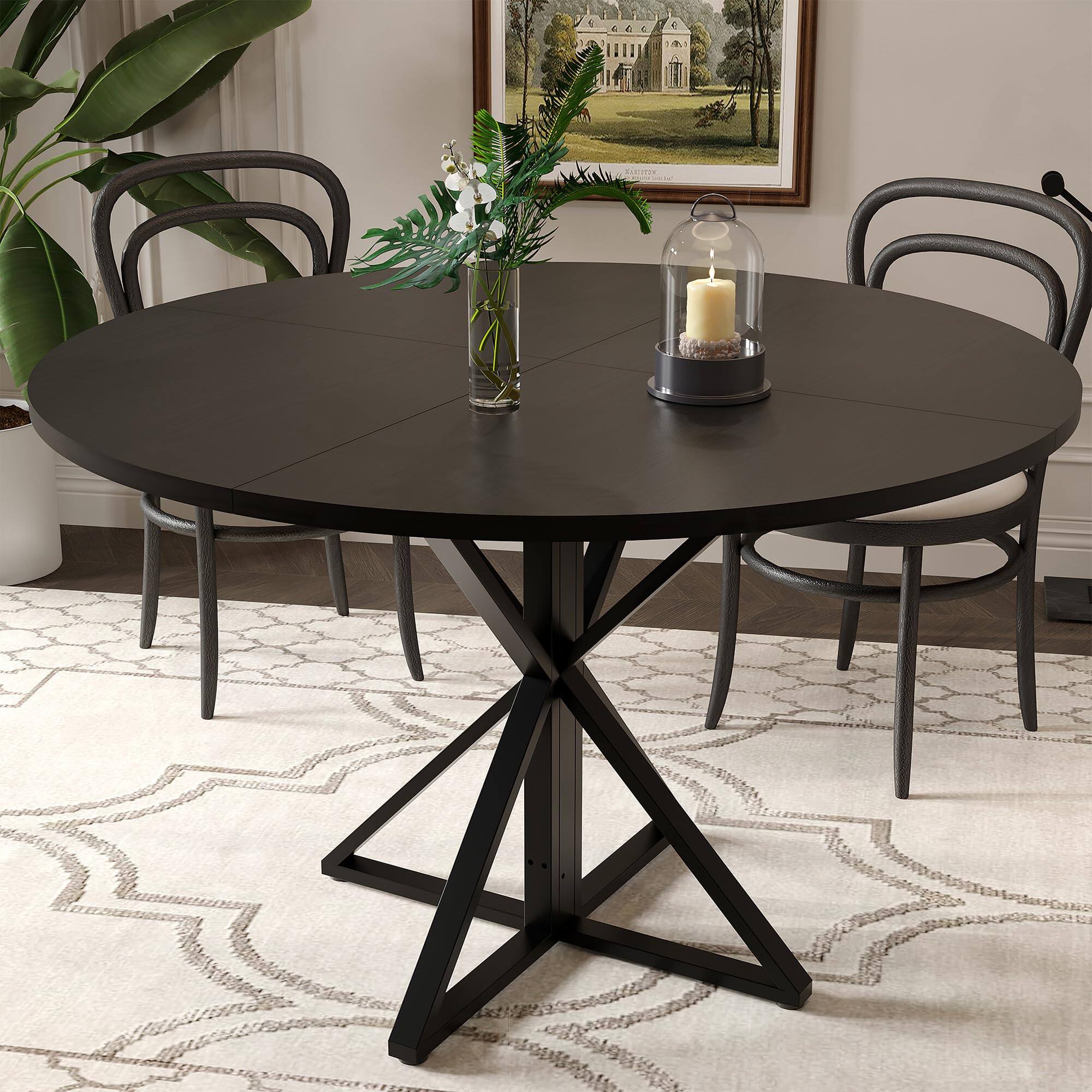 Alt View 4. Homhougo - Round Dining Table for 4, 47" Dining Table, Circle Table, Dining Room Table - Black.