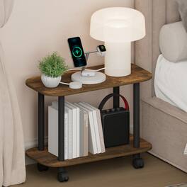 Furinno - TURN-N-TUBE Night Stand, Nightstand with Wheels, Round Corner Side Table, End Table with Open Shelf, Toolless Assembly - Amber Pine/Black