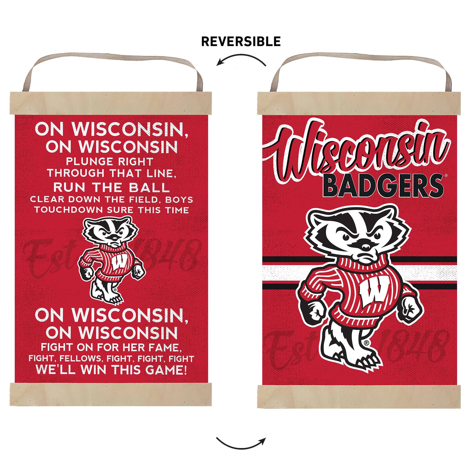**Front Side:**

- ON WISCONSIN, ON WISCONSIN
- PLUNGE RIGHT THROUGH THAT LINE, RUN THE BALL
- CLEAR DOWN THE FIELD, BOYS TOUCHDOWN SURE THIS TIME
- ON WISCONSIN, ON WISCONSIN
- FIGHT ON FOR HER FAME, FIGHT, FELLOWS, FIGHT, FIGHT, FIGHT
- WE'LL WIN THIS GAME!

**Back Side:**

- Wisconsin BADGERS
- Est 1848