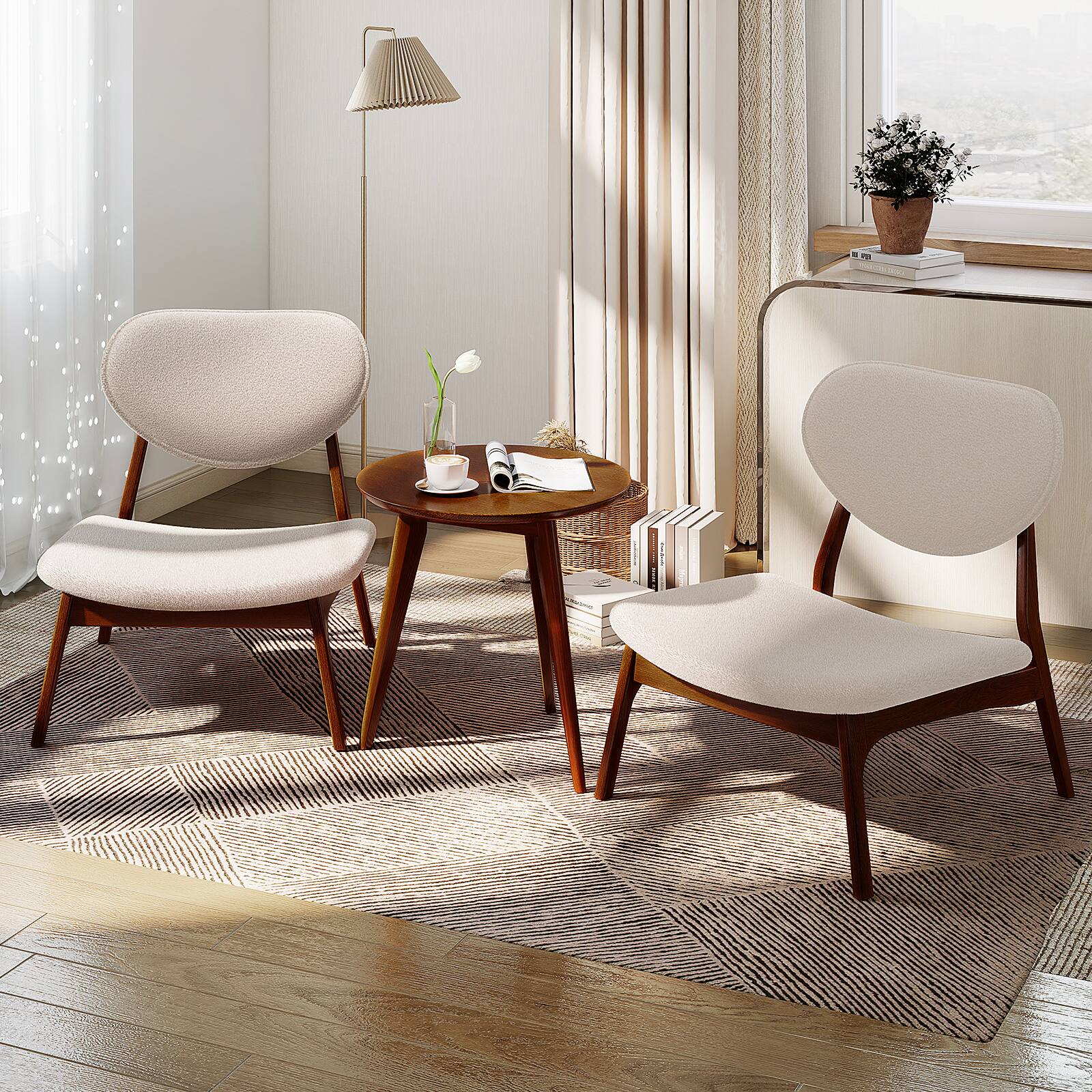 Alt View 3. Gymax - Gymax Accent Chairs Set of 2 w/ Side Table Living Room Chairs w/ Solid Wood Frame Beige - Walnut, Beige.