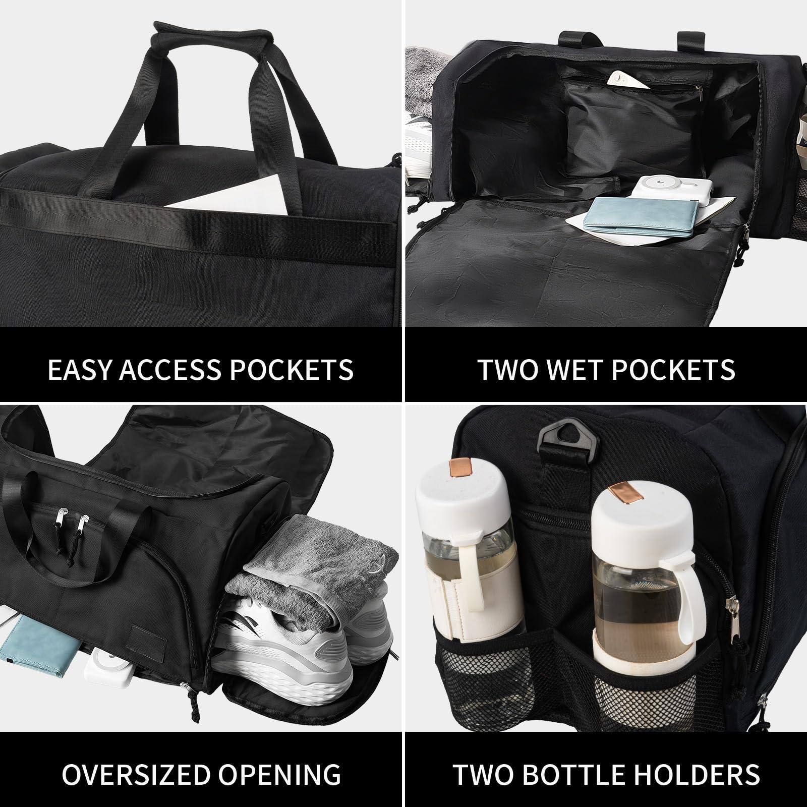 Back. Cozy Serene - Gym Bag For Men   Women With Shoes Compartment And Wet Pocket Convertible Duffle Backpack Waterproof Sports Duffel - Black-1.