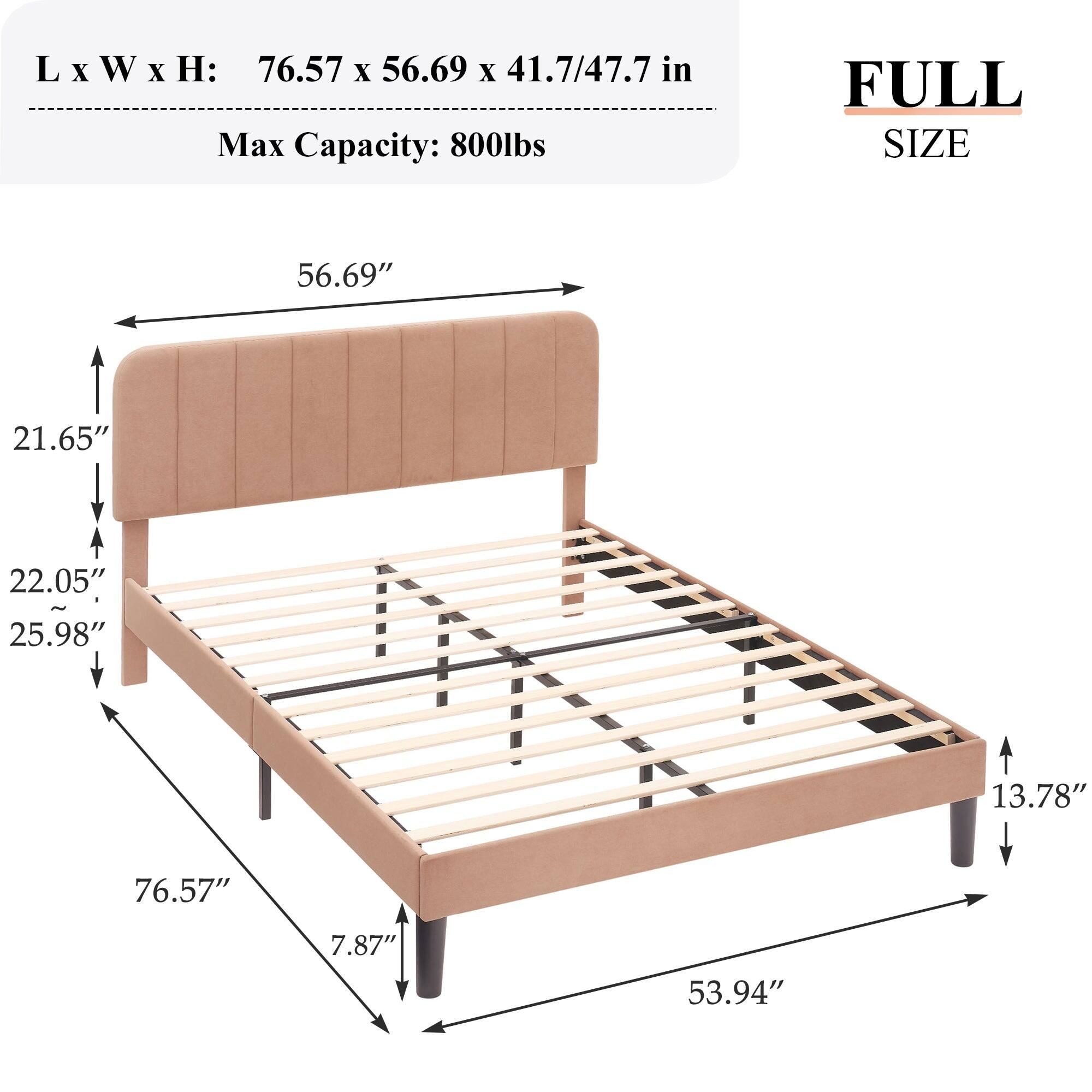 L x W x H: 76.57 x 56.69 x 41.7/47.7 in  
Max Capacity: 800lbs  
FULL SIZE  

56.69"  
21.65"  
22.05"  
25.98"  
76.57"  
7.87"  
53.94"  
13.78"