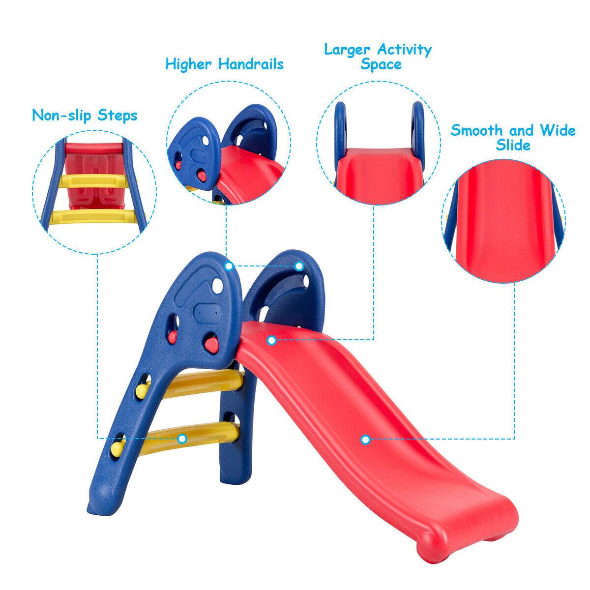 - Higher Handrails
- Non-slip Steps
- Larger Activity Space
- Smooth and Wide Slide