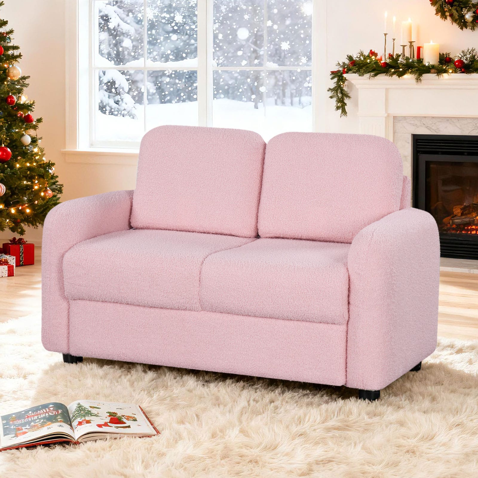 Gymax - 2-Seat Kids Sofa Toddler Sofa Couch w/ Soft Teddy Fleece Upholstery Pink - Pink