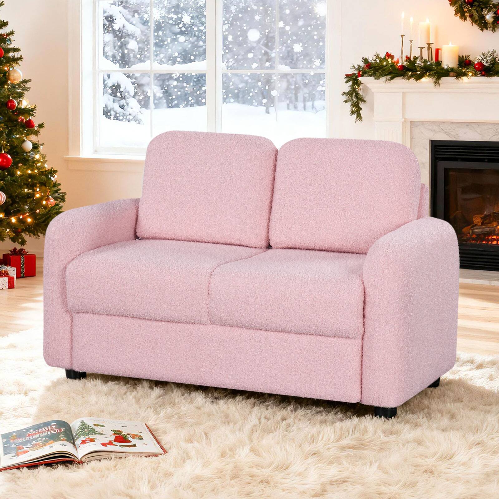 Gymax - 2-Seat Kids Sofa Toddler Sofa Couch w/ Soft Teddy Fleece Upholstery Pink - Pink