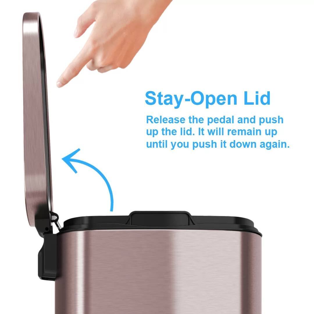 Stay-Open Lid  
Release the pedal and push up the lid. It will remain up until you push it down again.