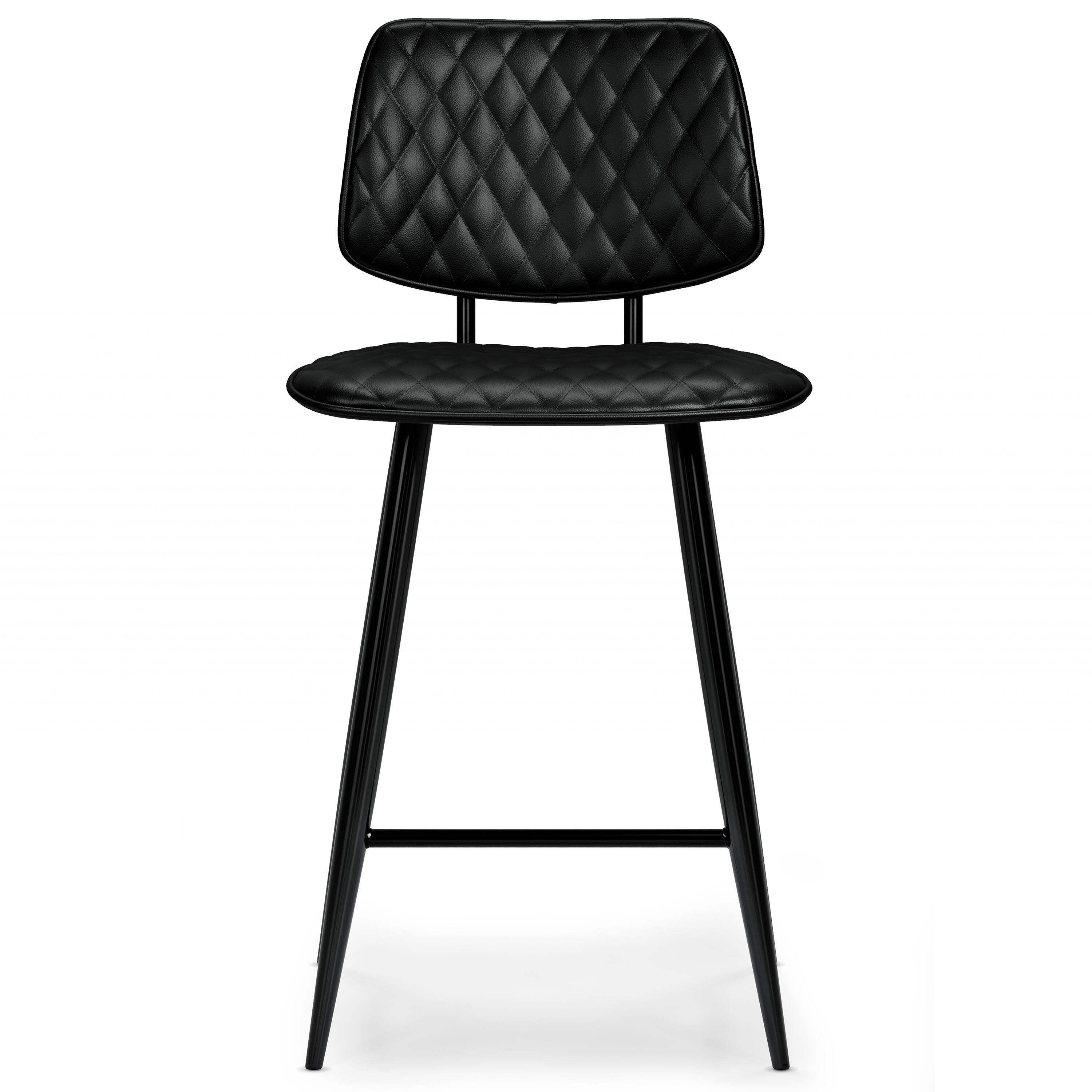 Left. Simpli Home - Raya Contemporary 16 inch Counter Height Stool (Set of 2) in Black Vegan Faux Leather - Black.