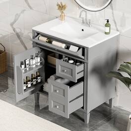 Loheer - 30 inch Bathroom Vanity with Sink, Grey Single Sink Bathroom Vanity with 2 Drawers and Tip-out Drawer - Gray