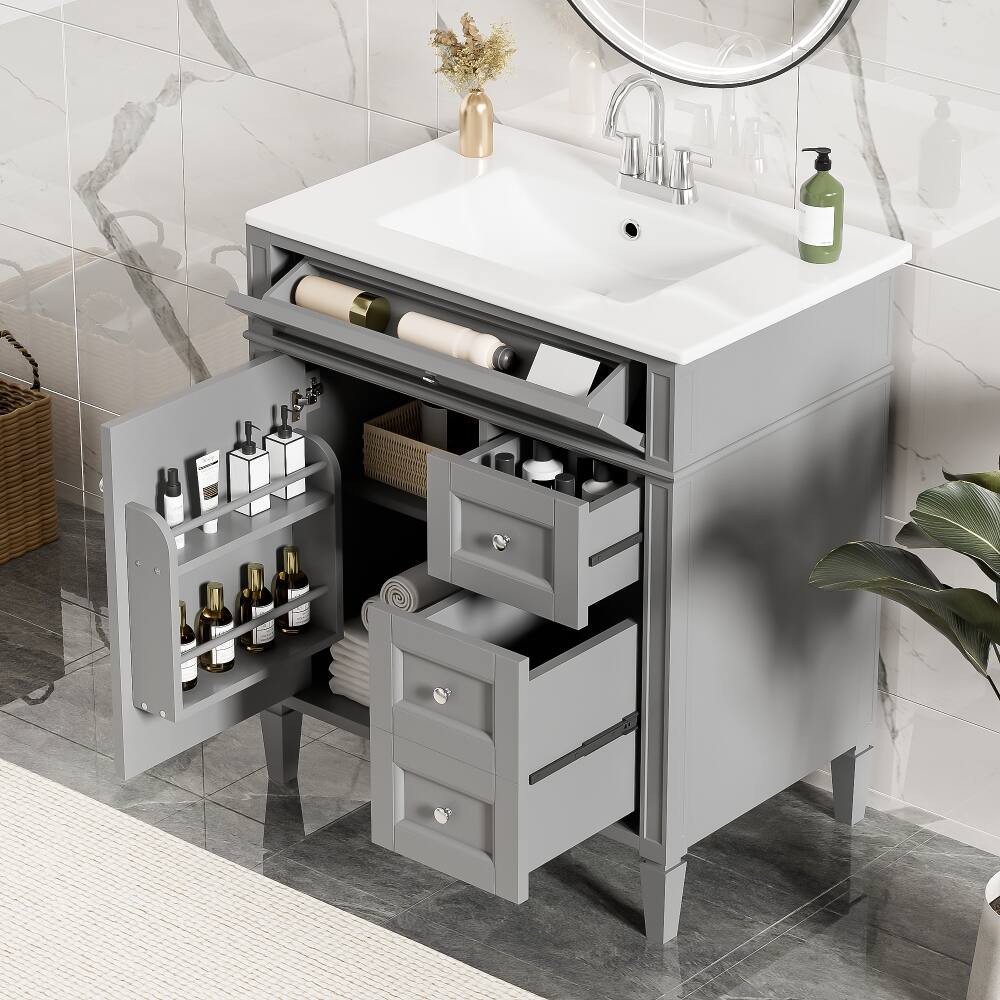Front. Loheer - 30 inch Bathroom Vanity with Sink, Grey Single Sink Bathroom Vanity with 2 Drawers and Tip-out Drawer - Grey.
