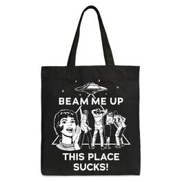 OrnamentallyYou - Beam Me Up This Place Sucks Comic Sarcastic Canvas Tote Bag, Funny Gift - Black