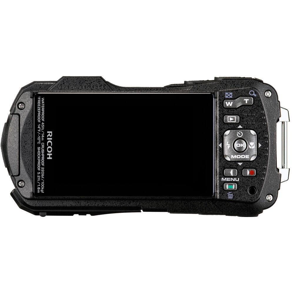 FREEZEPROOF WATERPROOF 14F/-10C 45ft/14m SHOCKPROOF CRUSHPROOF RICOH SSOIP 5.2ft/1.6m | T W OK MODE MENU