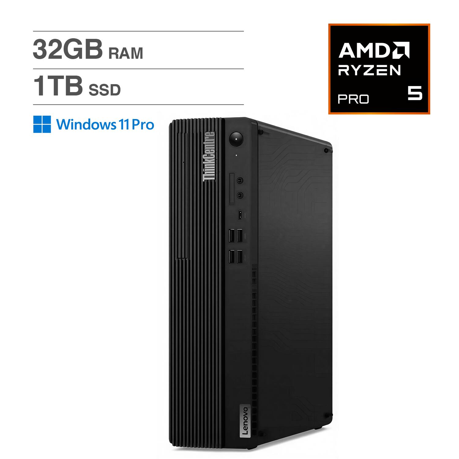 Lenovo - ThinkCentre M75s Mini Desktop (Ryzen 5 Pro 5650G, 32GB, 1TB SSD, , Win 11 Pro ) - Black