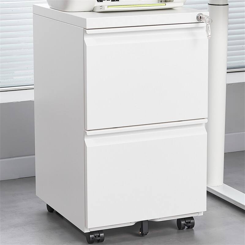 Alt View 6. HTUTWOO - Office Storage Cabinet - 2 Drawers File Cabinet With Lock, Metal Vertical File Cabinet With Wheels - Requires Assembly - White.