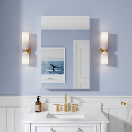 WELLFOR - 24 in. W x 36 in. H Rectangular Aluminum Tri-View Medicine Cabinet with Mirror, Blum Hinge, Adjustable Shelves - Silver