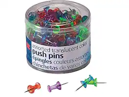 Officemate - Push Pins, 200/Tub - Translucent Assorted Colors