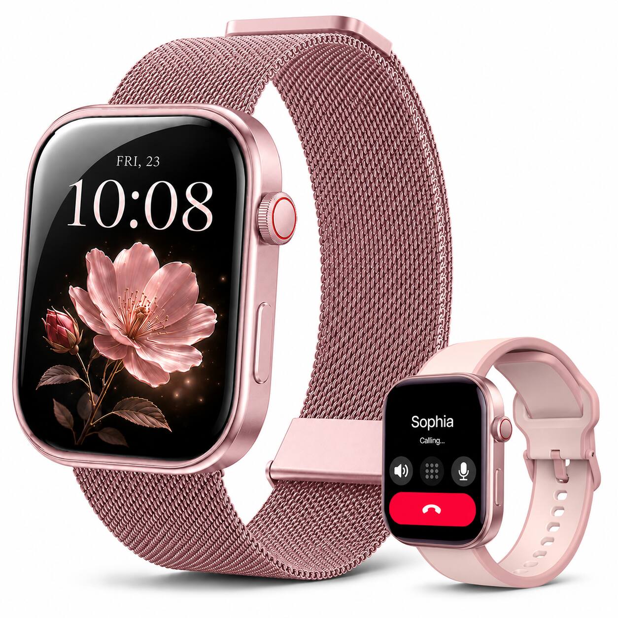 MiracoRun - Smartwatch 1.99" AMOLED for Android & iPhone with Bluetooth Calls, 100+ Sports Modes, Water Resistant - Rose Pink - (2026)