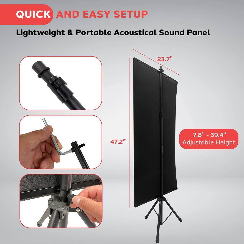 QUICK AND EASY SETUP

Lightweight & Portable Acoustical Sound Panel

23.7" x 47.2" x 7.8" - 39.4" Adjustable Height