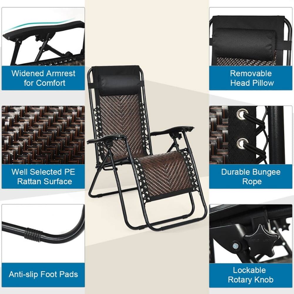 - Widened Armrest for Comfort
- Removable Head Pillow
- Well Selected PE Rattan Surface
- Durable Bungee Rope
- Anti-slip Foot Pads
- Lockable Rotary Knob