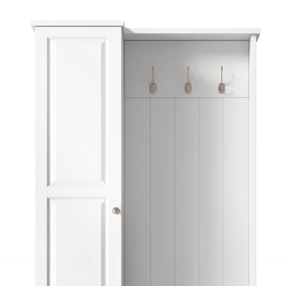 Alt View 9. Loheer - Loheer White Minimalist Hall Tree with Flip Up Bench and Adjustable Shelves - White.
