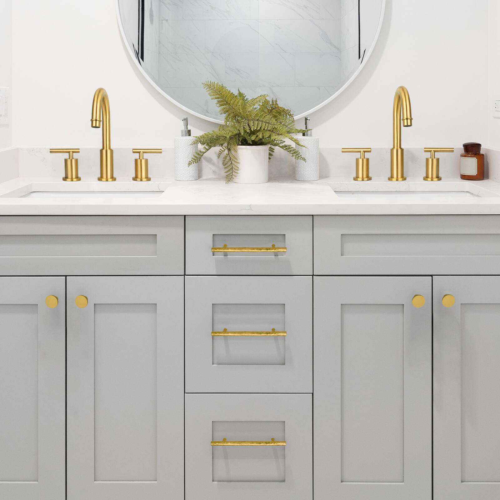 Alt View 4. Akicon - Akicon Solid Brass 5 Inch Hole Center Kitchen Cabinet Handles Drawer Pulls 5-Pack in Polished Gold - Polished Gold.