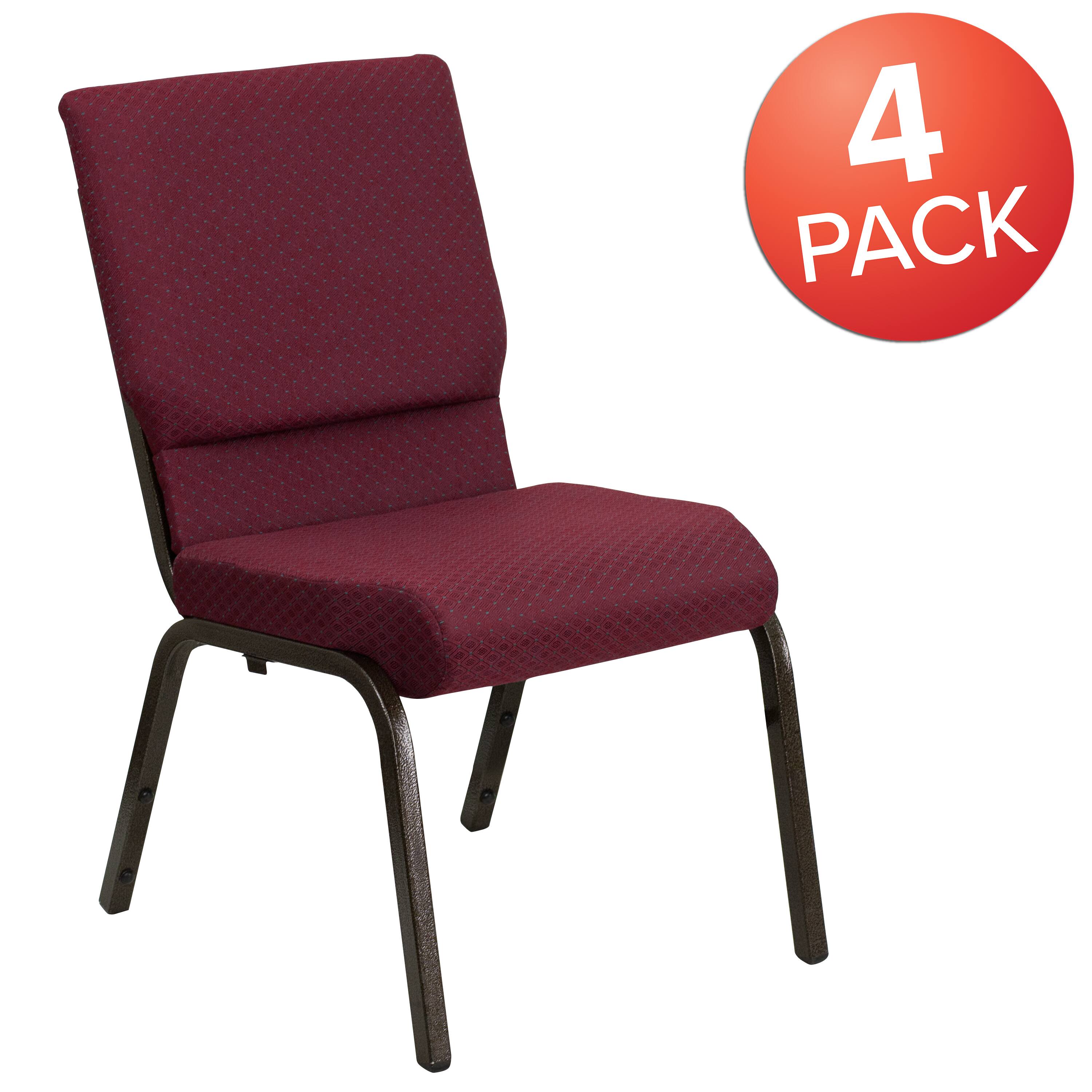 Alt View 1. Emma + Oliver - 4 Pack 18.5''W Stacking Church Chair - Burgundy Patterned Fabric/Gold Vein Frame.