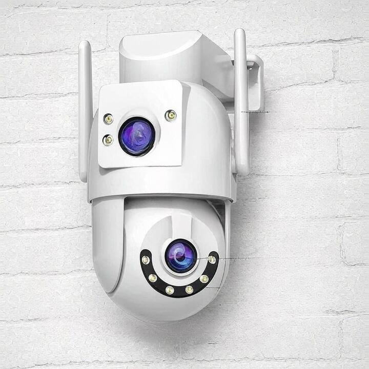 Zell Electronics - Dual-Lens Indoor PTZ Camera 5G WiFi, Motion Alerts, 2-Way Audio, USB Powered, Night Vision - White