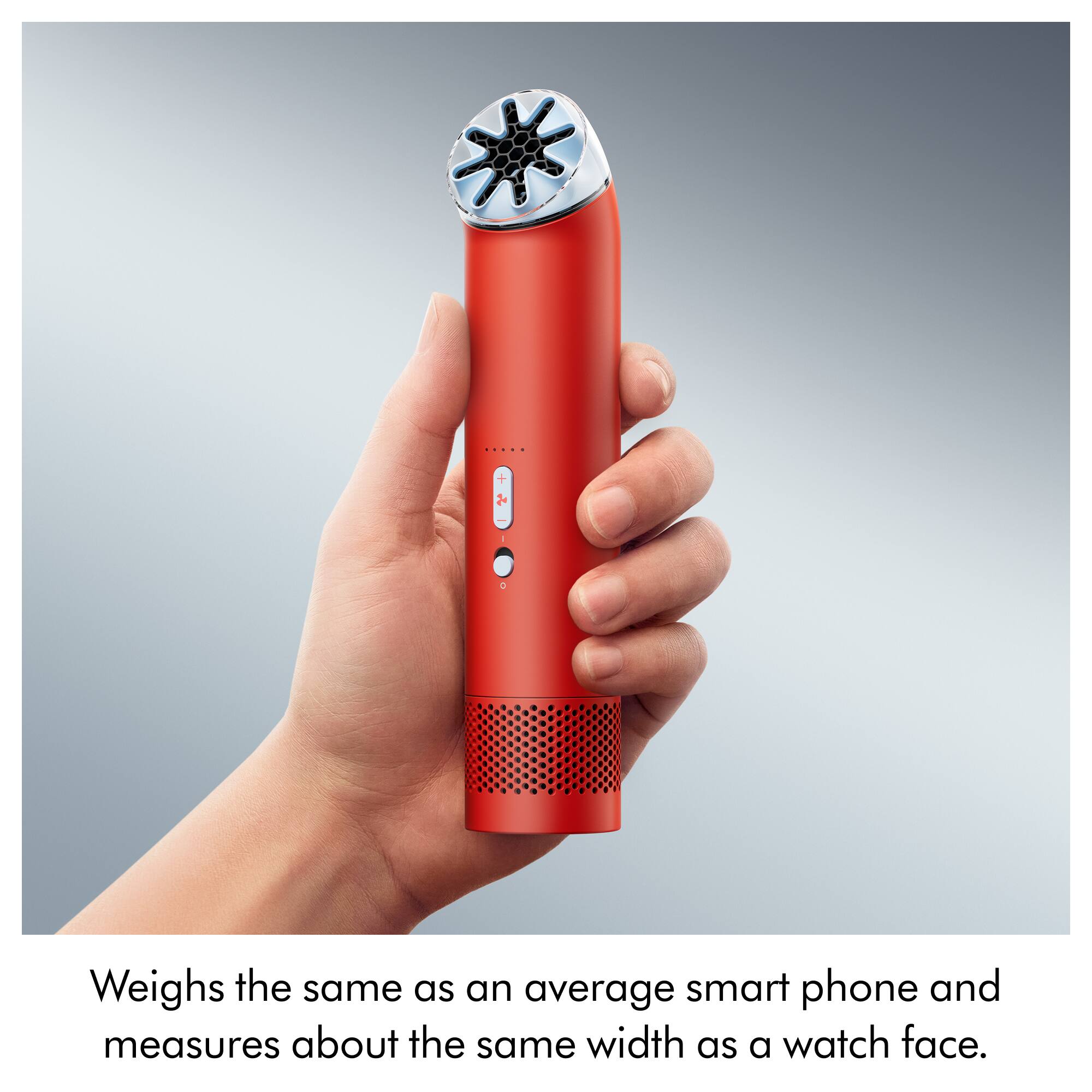 Weighs the same as an average smart phone and measures about the same width as a watch face.